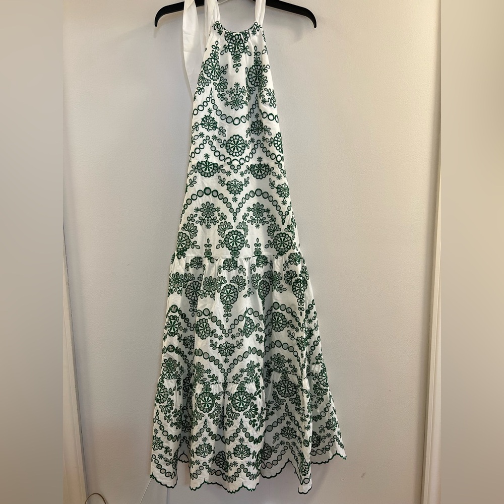 MILLY Hayden Scallop Eyelet Dress in White & Green - Picture 16 of 16